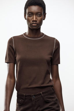 SHORT SLEEVE KNIT TOP WITH PIPING - Zara фото 39