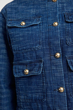 Indigo Gold Dugme Detayl? Efektli Denim Ceket TWOAW25CE00056