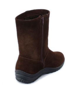 Полусапоги женские на литой подошве., Т.коричневые. Замша. Молния. Овчина