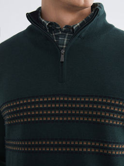 Dik Yaka ?izgili Erkek Triko Kazak