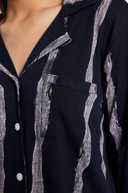 Trendyolmilla Premium Lacivert Pamuklu Cizgili Gomlek-Pantolon Orme Pijama Tak?m? THMAW24PT00213  фото 4