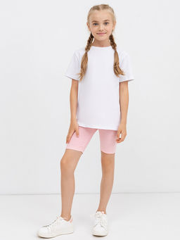 Хлопковые велосипедки в бело-розовую полоску для девочек
