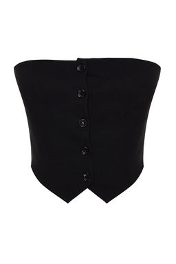 Trendyolmilla Siyah Straplez Dugme Detayl? Crop Dokuma Bluz TWOAW24BZ00421  фото 12