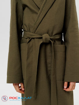 Подростковый вафельный халат с капюшоном хаки В-18 (26)