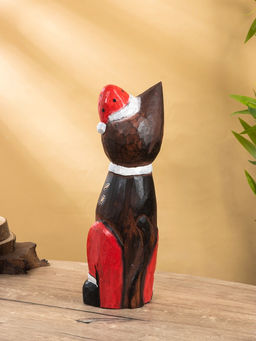 Фигура интерьерная «Кот новогодний», 14×10×40 см, дерево