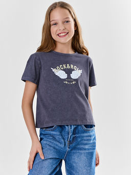 Футболка для девочек серая укороченная