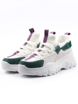 05-DMG08-3 WHITE/GREEN Кроссовки женские (нат.кожа, нат.замша, текстиль сетка)
