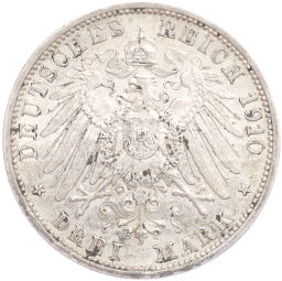 Монета 3 марки 1910 года G Германия (Баден)