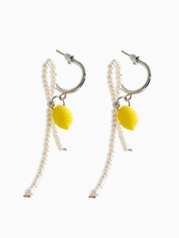 Серьги "Лимоны с бантиком", цвет жёлто-белый  в серебре №2