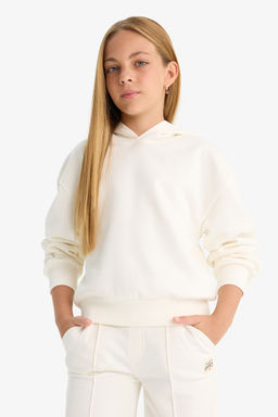 Pamuklu Relax Fit Kap__onlu Basic Sweatshirt K_z _ocuk