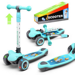 Самокат 3-х кол., бирюзовый, PU, в коробке