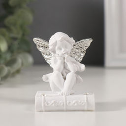 Цена за 2 шт. Фигурка полистоун Ангелочек на книге с серебристыми крыльями, стразы, 4?4.5?6.5 см, МИКС