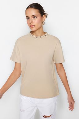 TRENDYOLMILLA Gri %100 Pamuk Regular/Normal Kal?p Slogan Bask?l? Basic Dik Yaka Orme T-Shirt TWOAW20TS0099 фото 9