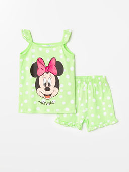 Kare Yaka K?z Bebek Minnie Mouse Bask?l? ?ortlu Pijama Tak?m?