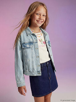 ?i?ek Nak??l? K?z ?ocuk Jean Ceket