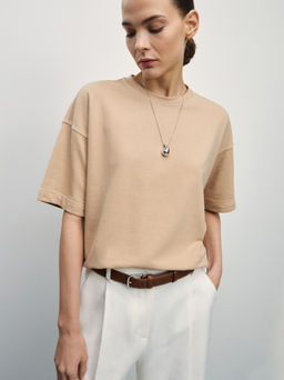 Футболка из плотного хлопка с контрастными швами / Zarina