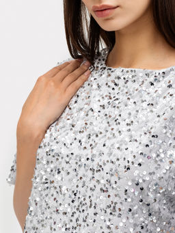 Платье женское мини серебристо-серое с пайетками - Mark formelle фото 6