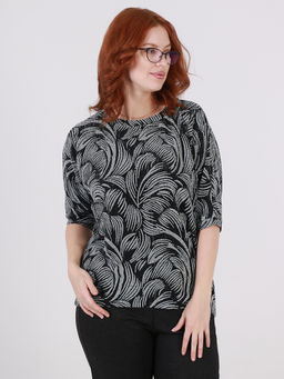 Блузка черная с серебряным рисунком блестящая - Almond фото 4