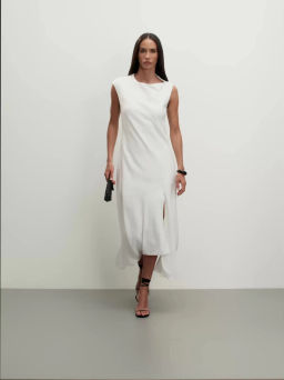 Асимметричное платье из вискозы и льна с разрезом / Zarina  фото 3