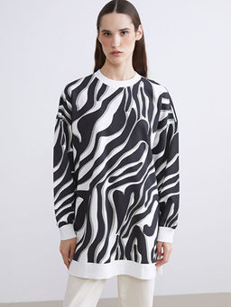 Bisiklet Yaka Desenli Kad?n Sweatshirt Tunik