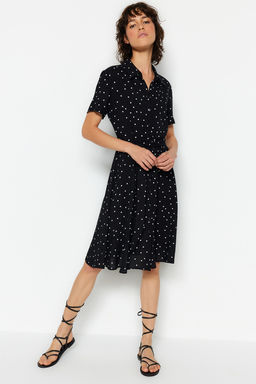 Siyah Puantiyeli Kusakl? Midi Dokuma Gomlek Elbise TWOSS23EL02396 - Trendyolmilla фото 2