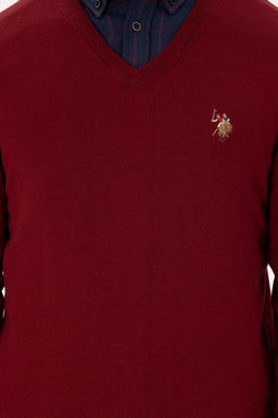 Erkek Slim Fit V Yaka Bordo Basic Kazak - U.s. polo assn фото 6