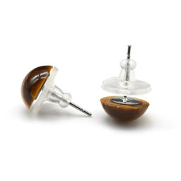 Серьги гвоздики (пусеты) из тигрового глаза 9-10мм. Радуга камня