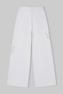 Beyaz Brode Detayl? Yuksek Bel %100 Pamuk Wide Leg Jeans TWOSS26JE00260 - Trendyolmilla фото 2