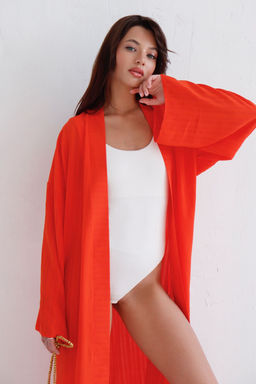9463 Кимоно длинное красно-оранжевое - Martichelli фото 7