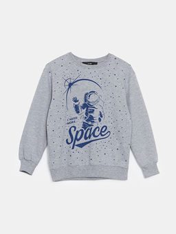 Bisiklet Yaka Bask?l? Erkek ?ocuk Sweatshirt