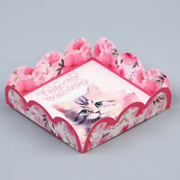 Цена за 5 шт. Коробка для печенья, кондитерская упаковка с PVC крышкой, «Котёнок», 10.5 х 10.5 х 3 см