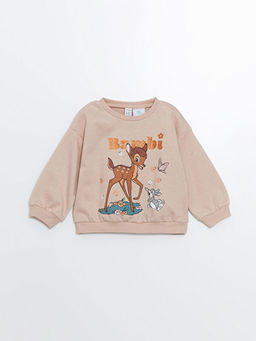 Bisiklet Yaka Kal?n Bambi Bask?l? K?z Bebek Sweatshirt