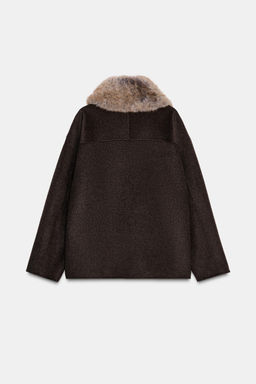 WOOL COAT WITH FAUX FUR COLLAR - Zara фото 8