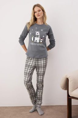 Trendyolmilla Fume Ay?c?kl? ve Penguen Bask?l? Ekoseli Yumos Orme Pijama Tak?m? THMAW22PT0395  фото 15