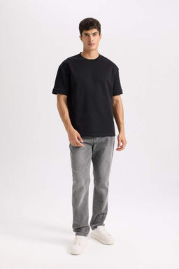 Oversize Genis Kal?p Bisiklet Yaka Basic Duz K?sa Kollu Ag?r Kumas Tisort - Defacto фото 4