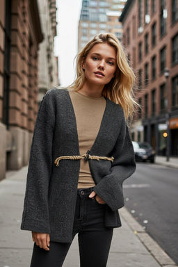 Antrasit Yumusak Dokulu Genis Kal?p Mont Gorunumlu Triko H?rka TWOAW26HI00224 - Trendyolmilla фото 5