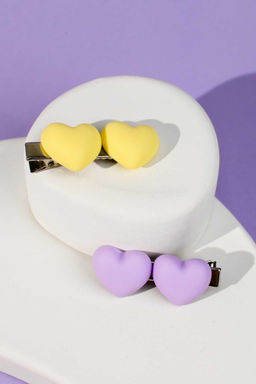Набор заколок для волос зажим, арт. 71785 / 10 СЕРДЕЧКИ (в наборе: 2шт., 4 см, черный металл, полиметилметакрилат, цвет: жёлтый, сиреневый, подложка из мелованного картона + ПЭТ-пакет с европодвесом)