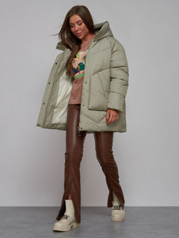 Зимняя женская куртка модная с капюшоном светло-зеленого цвета 52362ZS - HULDLUCK фото 14