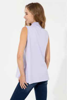 Женская сиреневая футболка без рукавов с воротником-поло Неожиданная скидка в корзине - U.s. polo assn фото 5