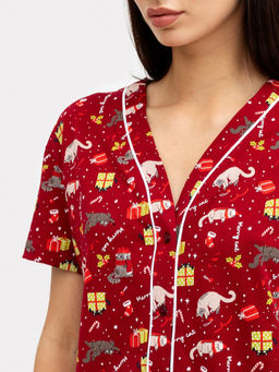 Комплект женский (жакет, шорты) вишнево-красный с котиками - Mark formelle фото 4