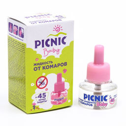 Цена за 2 шт. Дополнительный флакон-жидкость от комаров Picnic Baby, с экстрактом ромашки, 45 ночей, 30 мл