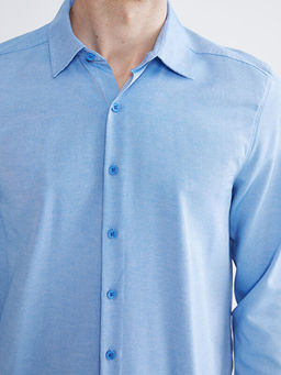 ?nden D??me Kapamal? D?z Uzun Kollu Erkek G?mlek