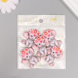 Цена за 10 шт. Декор для творчества дерево Слонёнок с цветным венком, 4.1?3.5?0.3 см