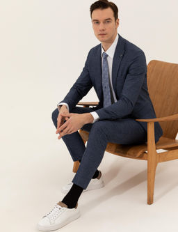 Lacivert Slim Fit Tak_m Elbise