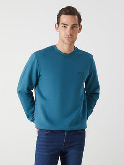 Bisiklet Yaka Uzun Kollu Bask?l? Erkek Sweatshirt