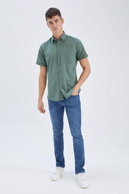 Базовая рубашка Slim Fit с короткими рукавами - Defacto фото 3