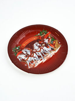 Цена за 10 шт. Тарелка одноразовая новогодняя Три лошадки, 18 см - Страна карнавалия фото 3