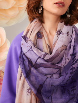 Большой, мягкий, тонкий и очень нежный двусторонний палантин с рисунком в стиле арт-деко - Tantino фото 7