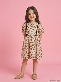 Bisiklet Yaka Kelebek Bask?l? K?z ?ocuk Elbise