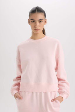 Boxy Fit Bisiklet Yaka Basic Duz Kal?n Sweatshirt - Defacto фото 2